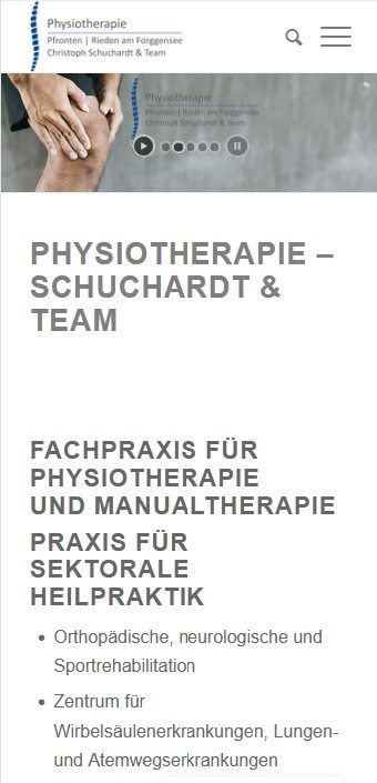 Screenshot der Homepage für Physiotherapie in Pfronten und Rieden, in der Mobiltelefon-Ansicht, erstellt von HOmepage-Komplett