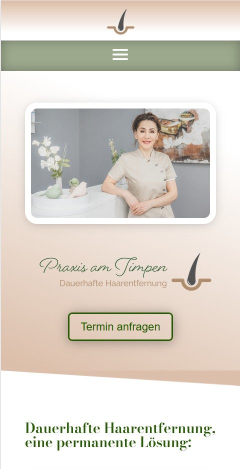 Mobile-Screenshot für die Website Praxis-am-Timpen.de Header mit Inhaberin Merih Streck, erstellt vom Webdesigner Bernhard Bartsch