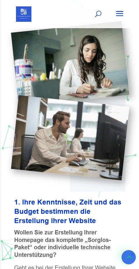 Screenshot der Homepage für Webdesign und Fotografie von Homepage-Komplett in der Mobiltelefon-Ansicht