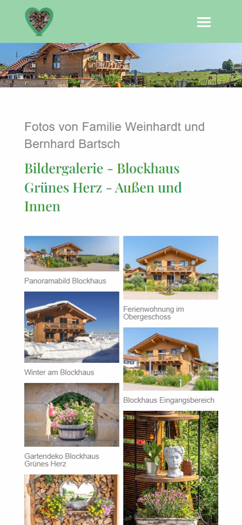 Website-Screenshot Mobile-Luxusferienwohnung Blockhaus Grünes Herz Website-Screenshot Mobile-Luxusferienwohnung Blockhaus Grünes Herz