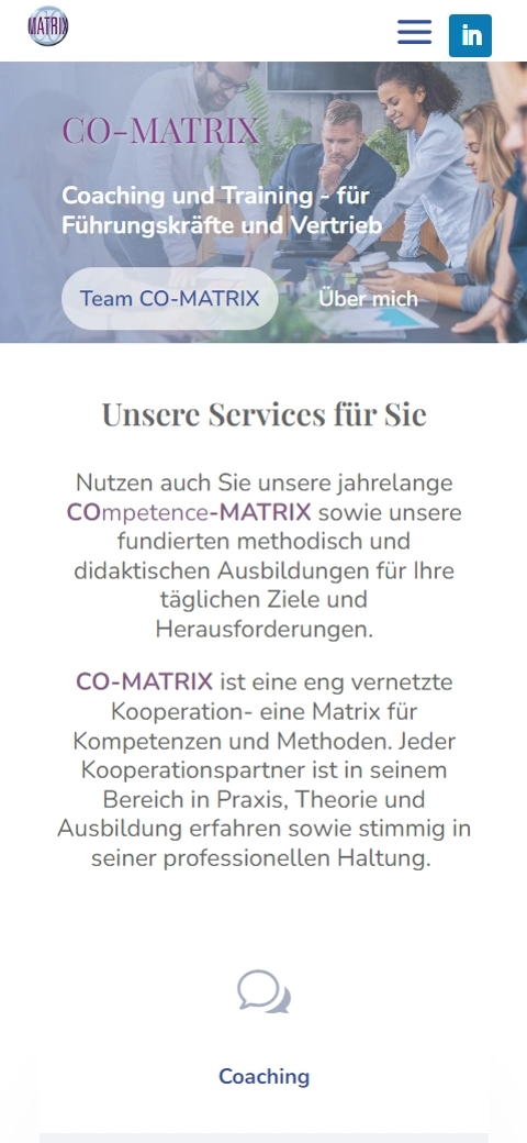 Website-Screenshot Mobile - Co-Matrix Training und Coaching